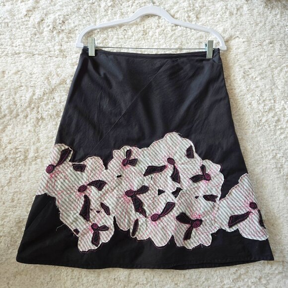 Y2K Gothic Fairy Skirt Size S Black Embroidered Floral Applique A Line Feminine - Picture 1 of 7
